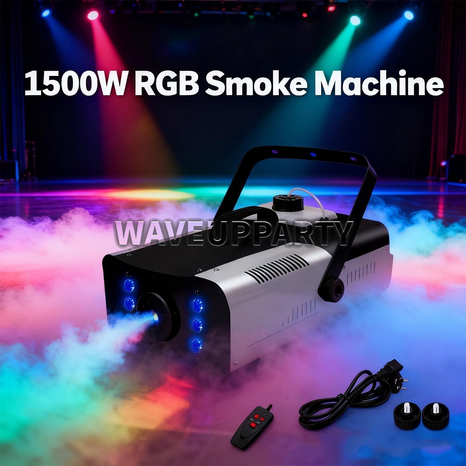 PAIDUN 1500W RGB 6LED Fog Smoke Machine Fogger Maker Stage Effect Disco Party DJ