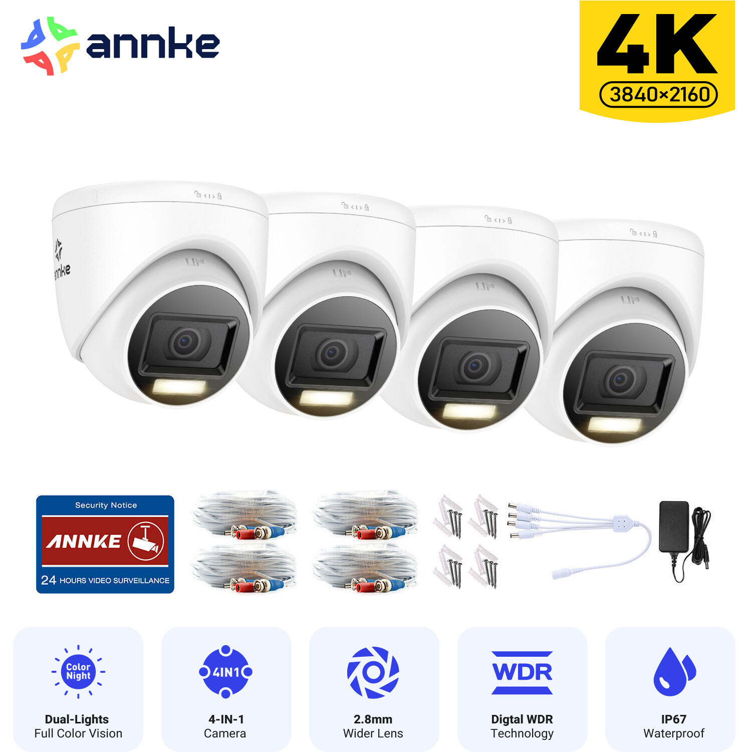 ANNKE 4K 8MP 5MP 1080P Video Outdoor Security Camera AI Color Night Vision IP67