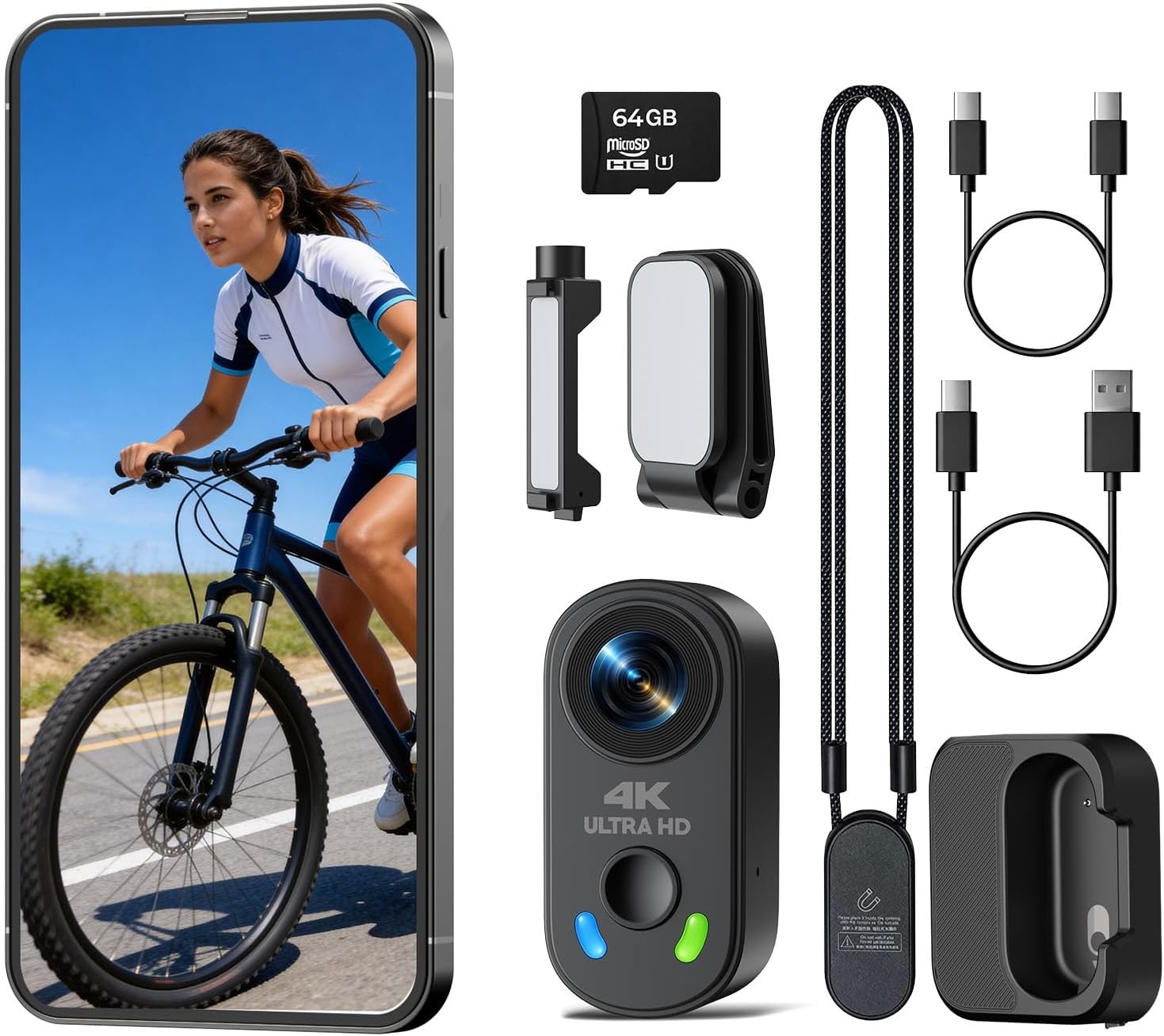 64GB 4K Mini Body Camera Wearable POV Thumb Cam EIS Stabilization Action Camera