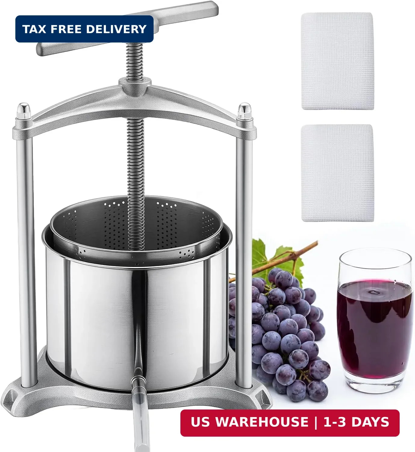 VEVOR Fruit Wine Press, 1.6 Gallon/6L, Stainless Steel Manual Juice Maker with P