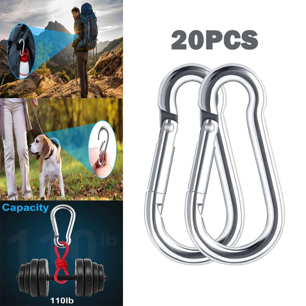 20X M4 Small Carabiner Clip Spring Snap Hooks Stainless Steel Carabiner 1.57inch