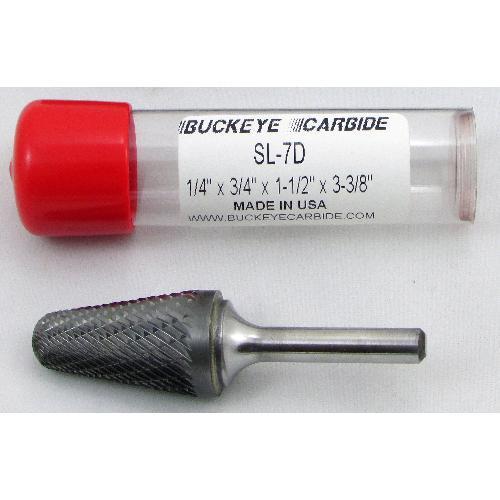 Carbide Burr (SL-7D) 14° Cone Radius End - Double Cut - 1/4 x 3/4 x 1 1/2 x 3 3/
