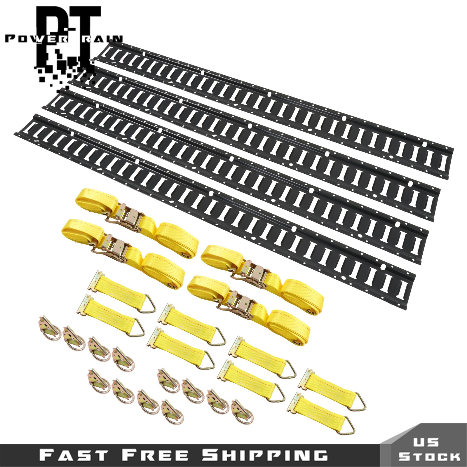 4x 5' E Tracks Rails 12x O-Rings 8x D-Rings 4×12‘ Ratchet Straps Alloy Steel