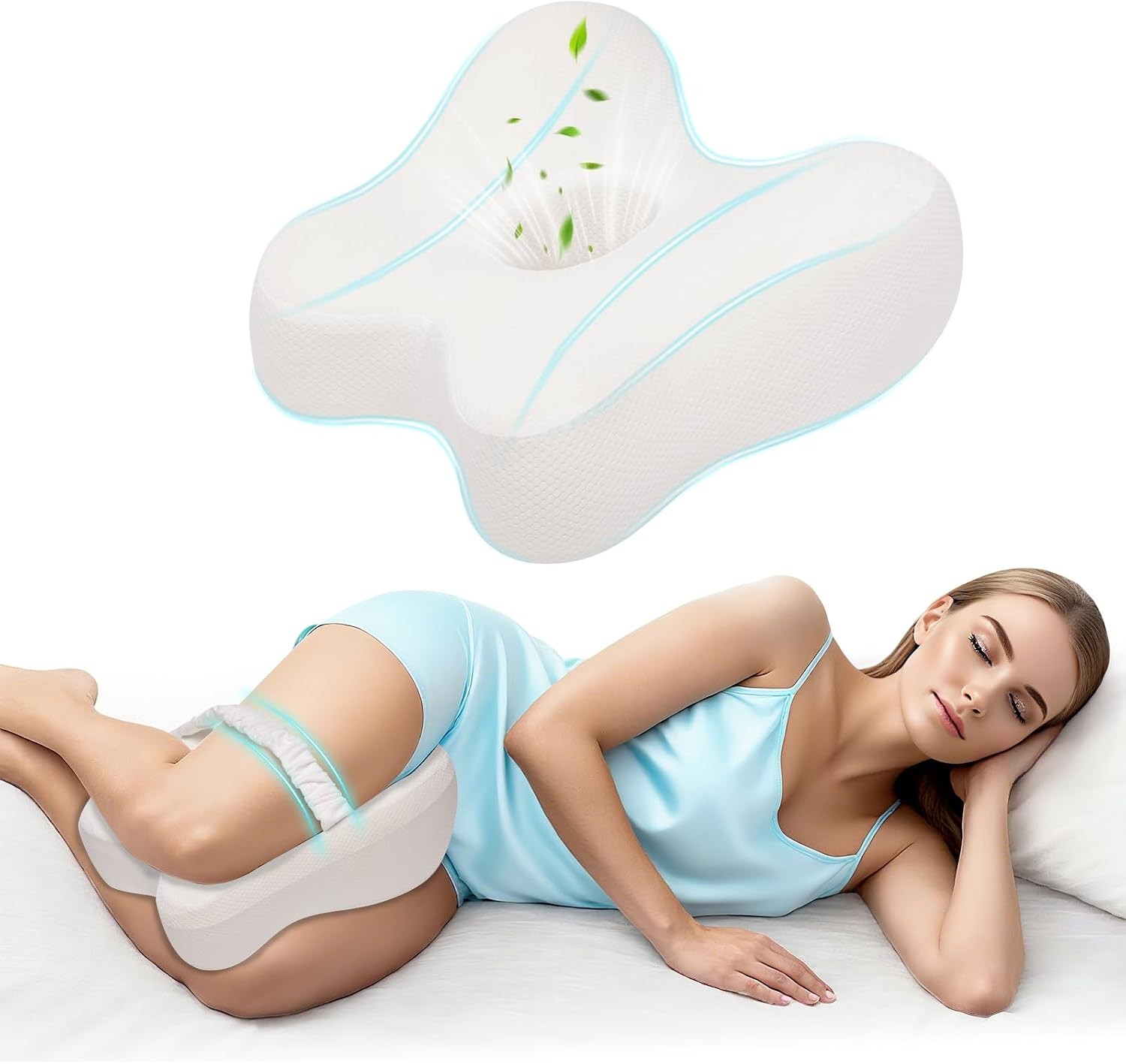 Knee Pillow for Side Sleepers Memory Foam Sciatica Pain Relief Leg Pillow, Remov