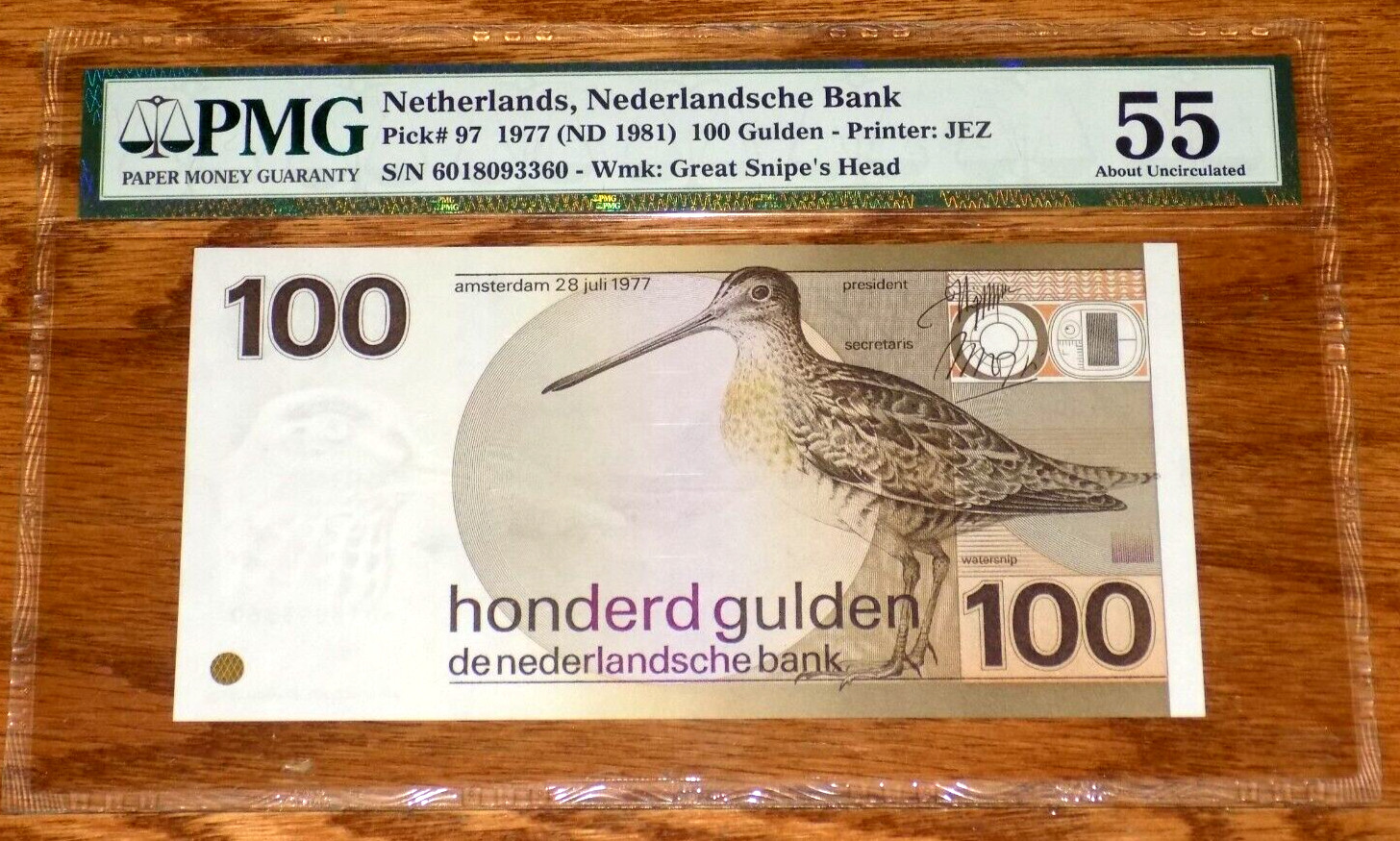 1977 (ND 1981) Netherlands Nederlandsche Bank 100 Gulden Pick#97 PMG 55 BANKNOTE