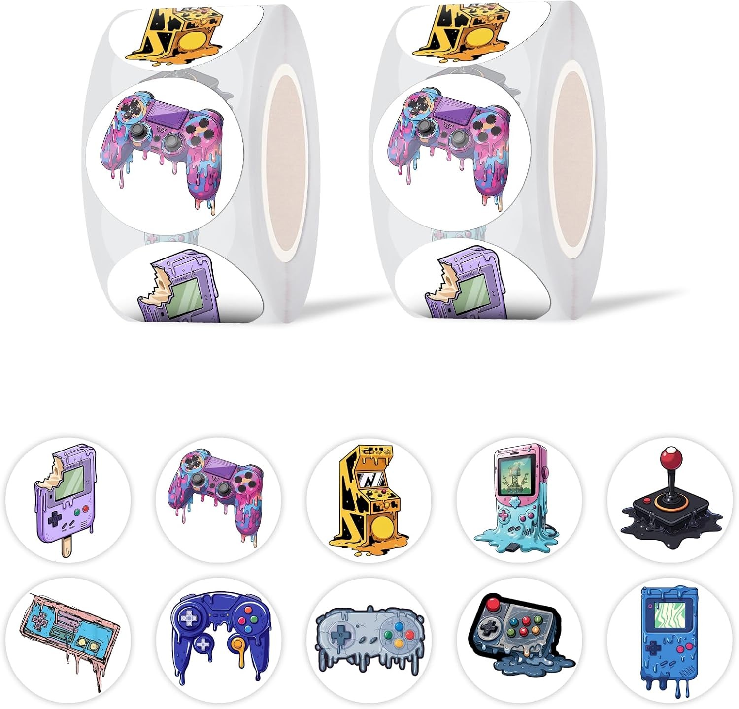 Gtotd Melting Video Game Gamepad Dot Stickers Roll(1000 Pcs) Gaming Sticker Deco