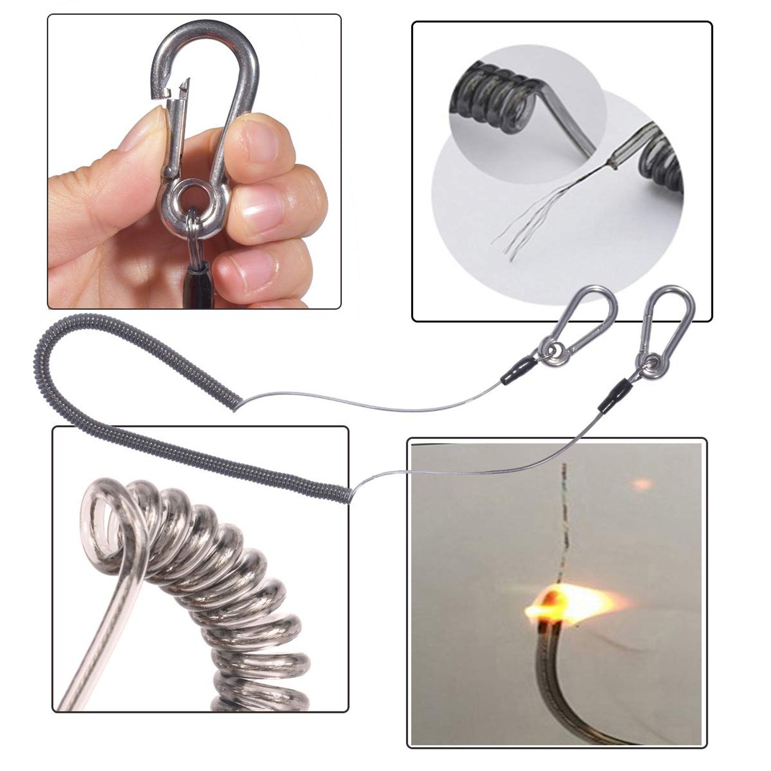 Retractable Coil Lanyard with Carabiner (2pcs) Long Coiled Tether for Tools/R...