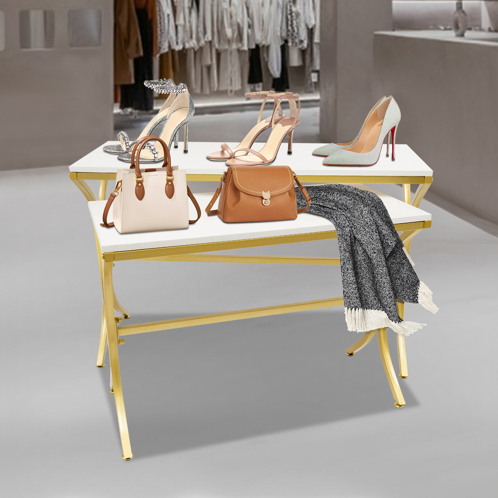 2pcs Handbag Display Stands, Display Riser Shelves, Modern Nesting Tables US!