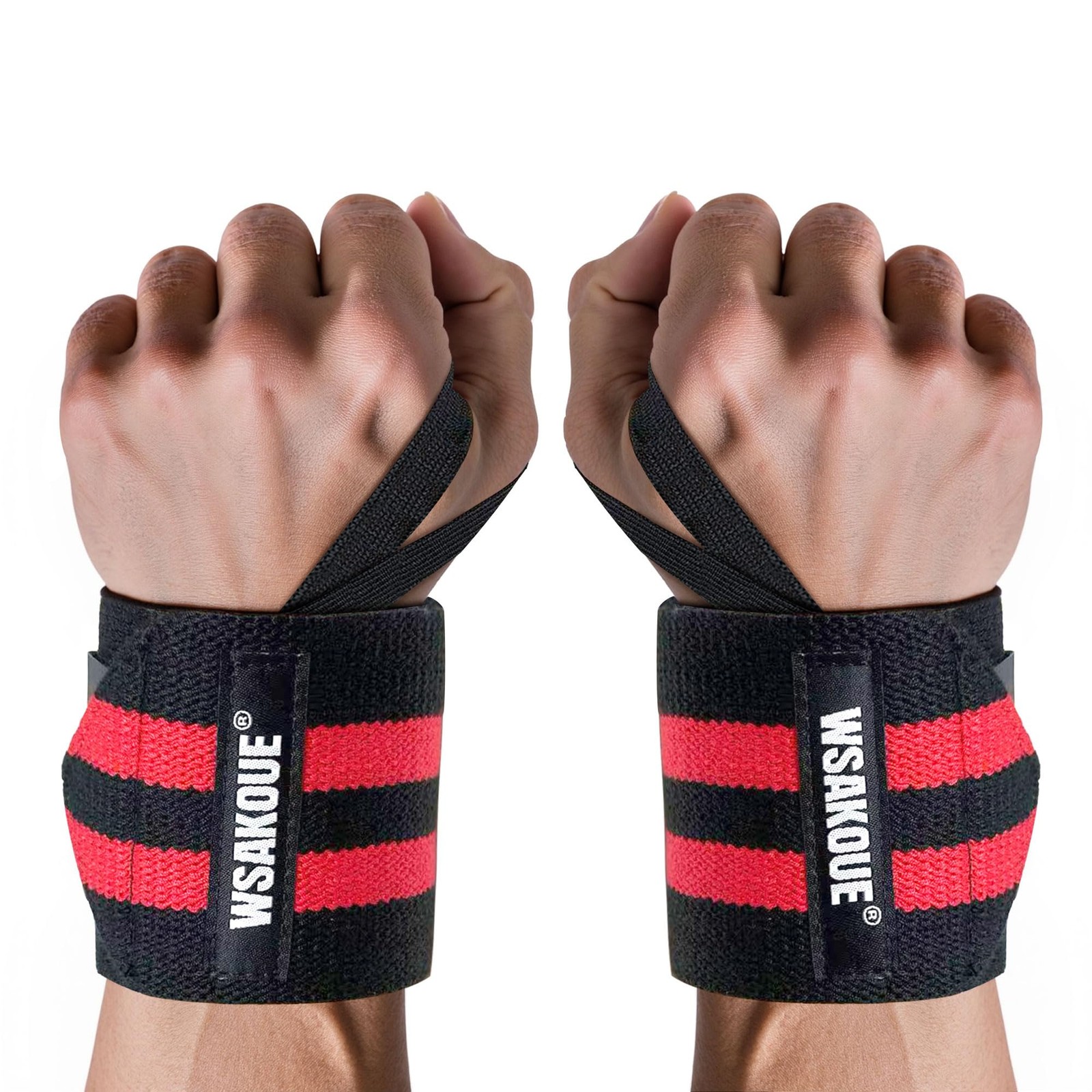 WSAKOUE Weightlifting Wrist Wraps - 18" Professional Support with Red