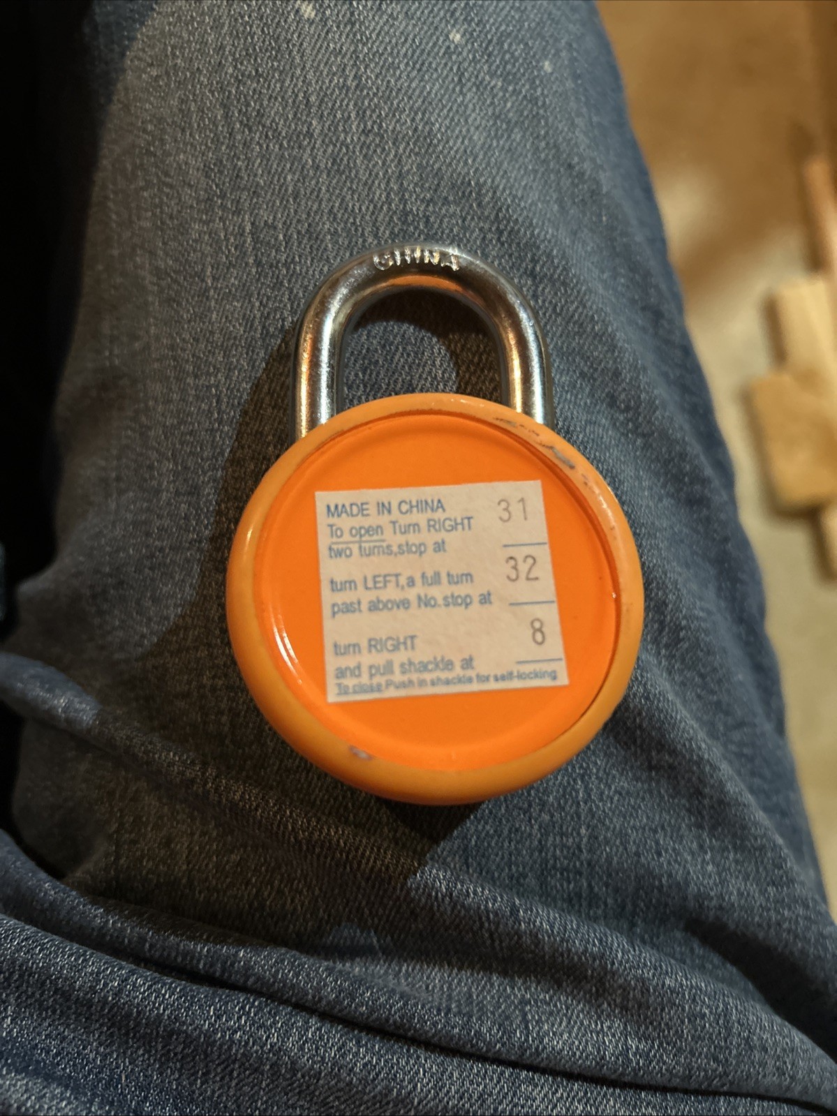 Orange Combination Lock Hardened With Combination On Back New