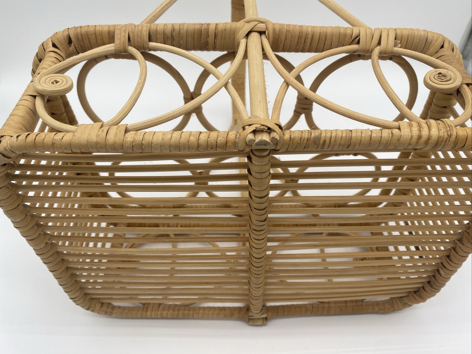 Vintage Wicker Rattan Drink Caddy Basket
