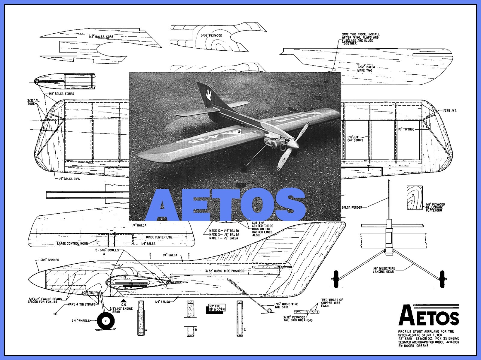 Model Airplane Plans (UC): AETOS 42" Wingspan Profile Stunt for .25 Engine