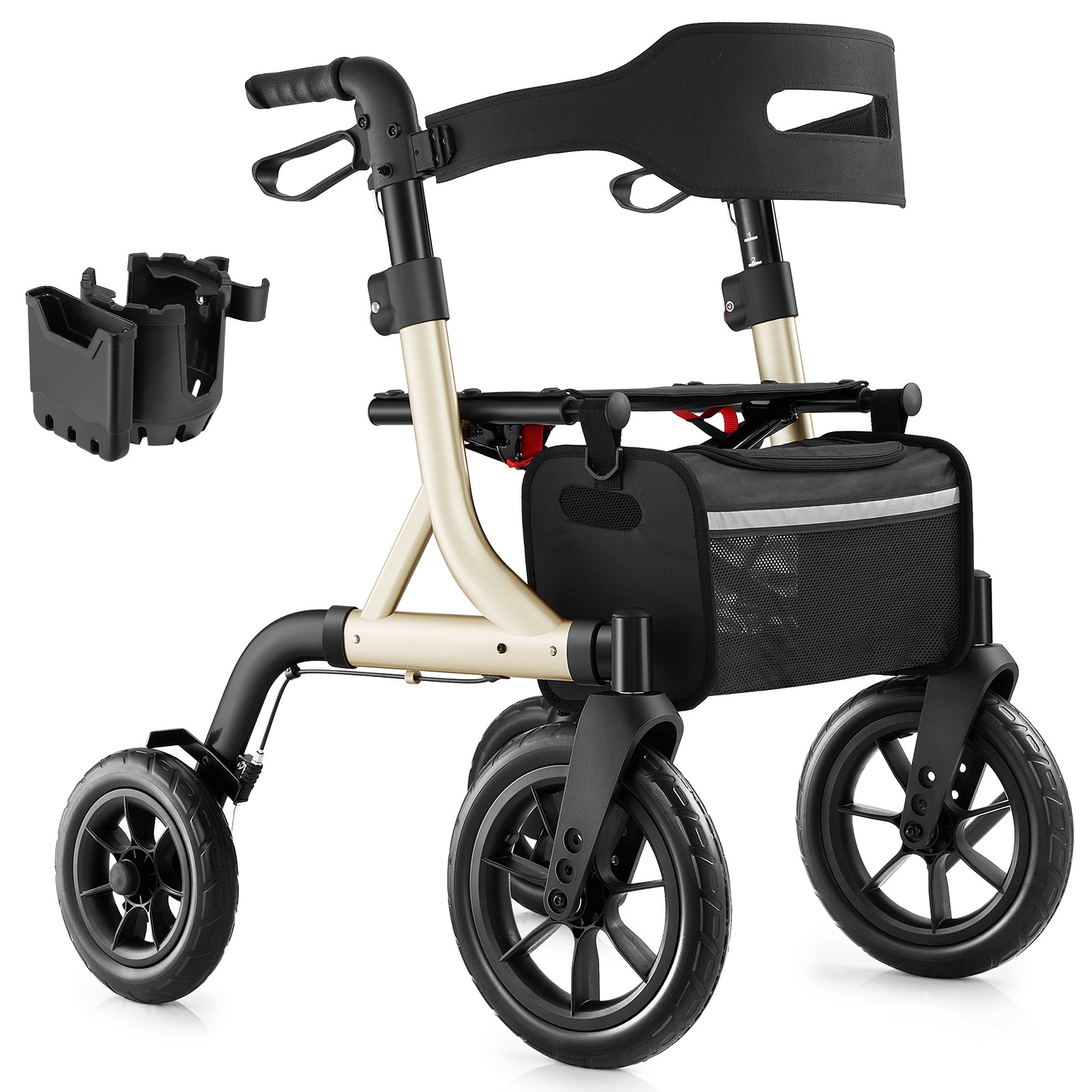 Rollator Walker Seniors 12''x10''rubber wheels Adjustable Height Foldable Seat