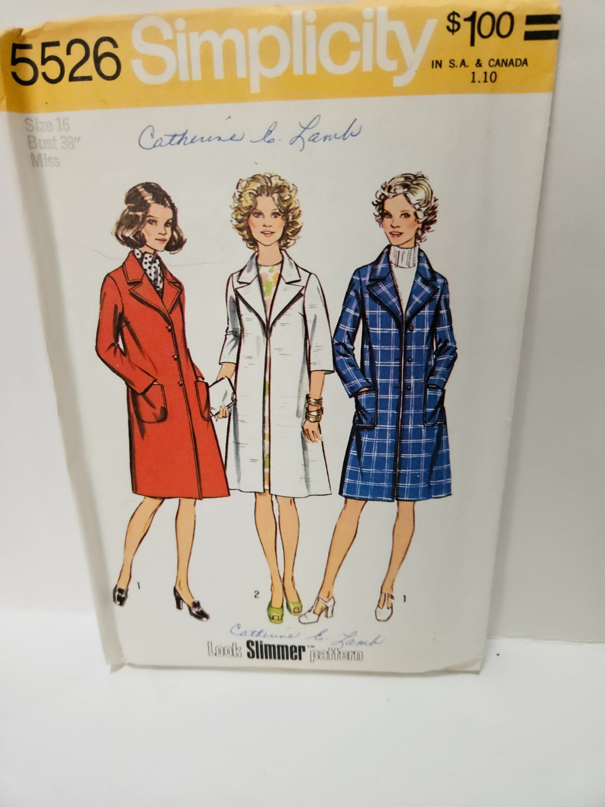 Simplicity 5526 Size 14 or Size 16 Womens Coat Uncut 1973