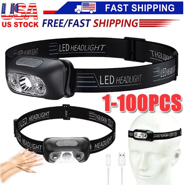 LED Headlamp USB Rechargeable Flashlight Waterproof Head Lamp Torch Camping USA