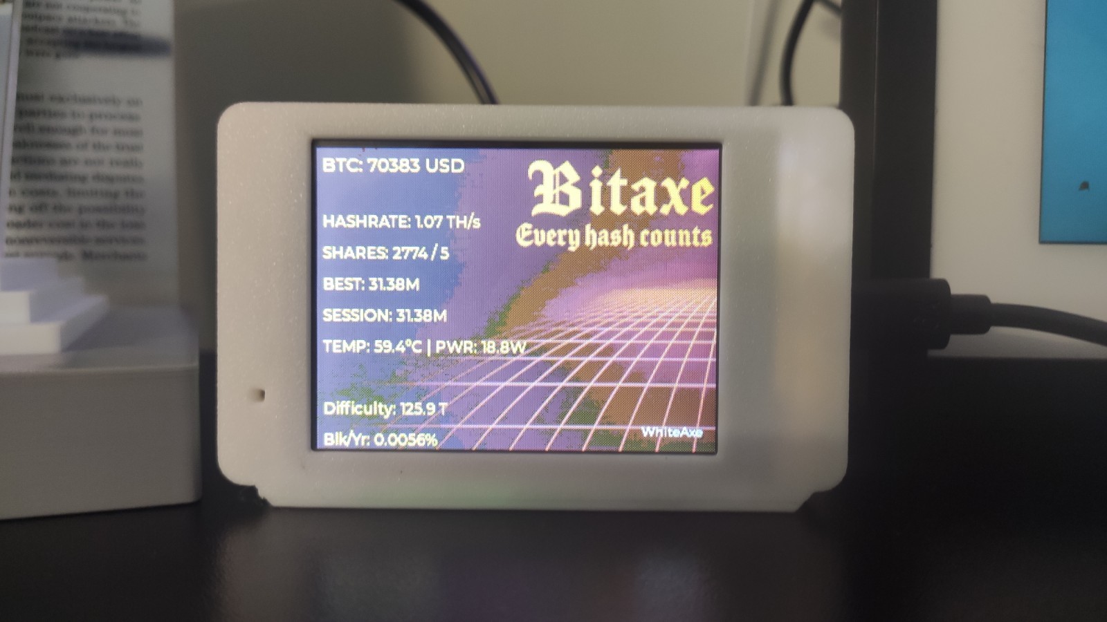 Bitaxe Gamma Crypto Miner Monitor - 2.8" Screen Statistics/Health Monitor