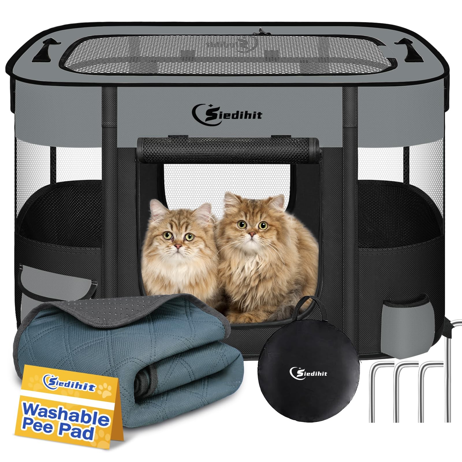 Dog Playpen,Cat Pet Puppy Pen,Portable Playpens for Small, Dark Grey with Pad