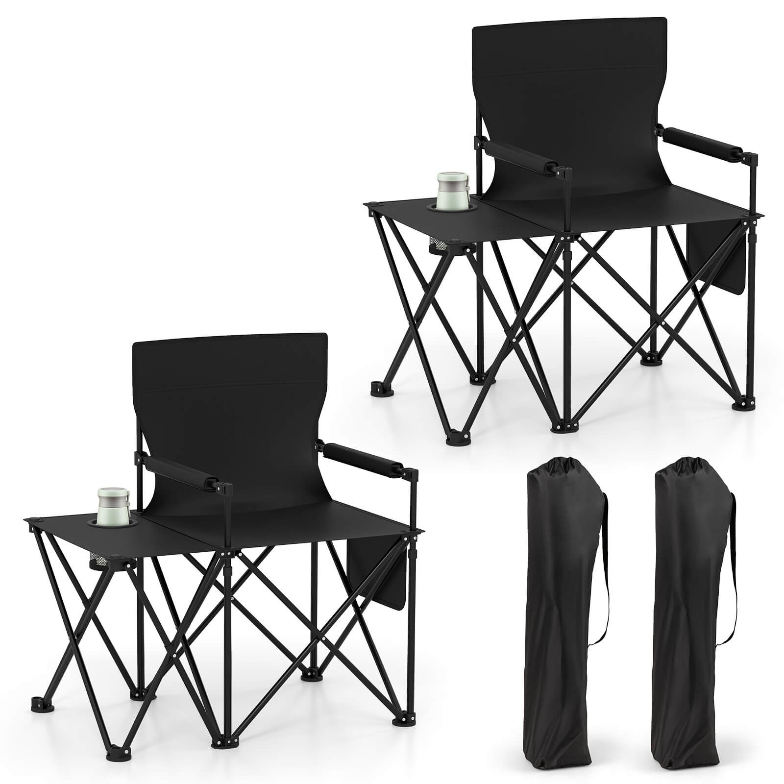 2PCS Oversized Camping Chair w/Side Table 2 Storage Pockets Cup Holder for Trip