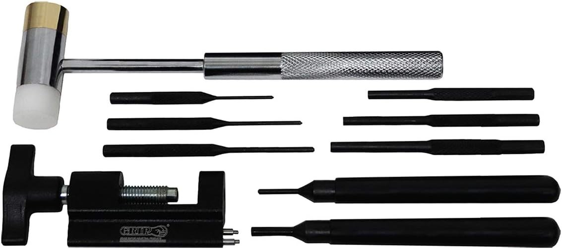 Grip 10 pc Master Gunsmithing Roll Pin Tool Kit - Dual Head Mallet, Bolt...