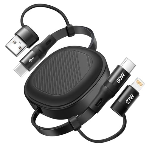 5-in-1 Retractable Multi Charging Cable Fast Charging 60W, USB A/C to