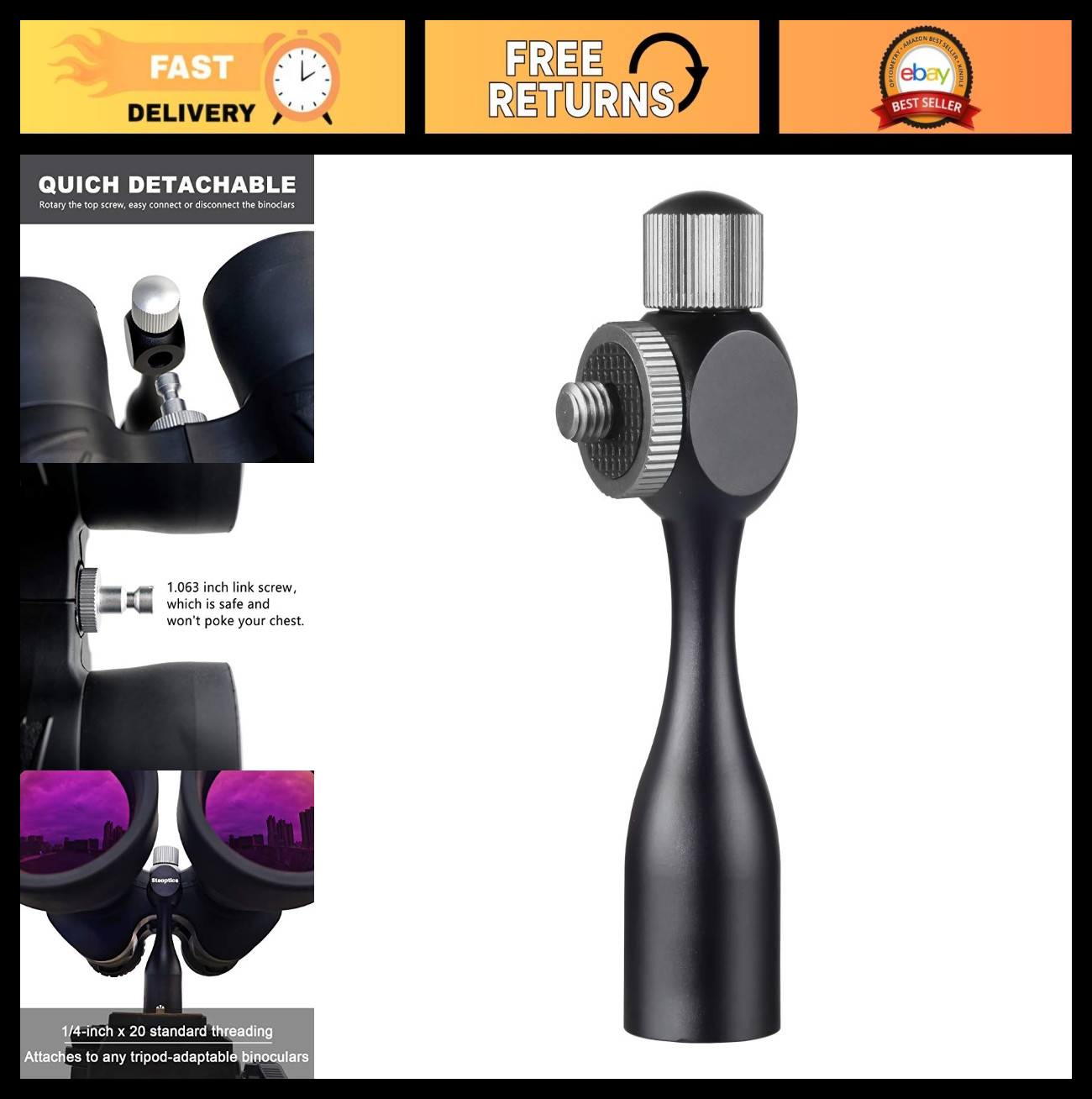 Quick Release Binocular Tripod Adapter 1/4"-20 Detachable Mount for 8x32-25x70 O
