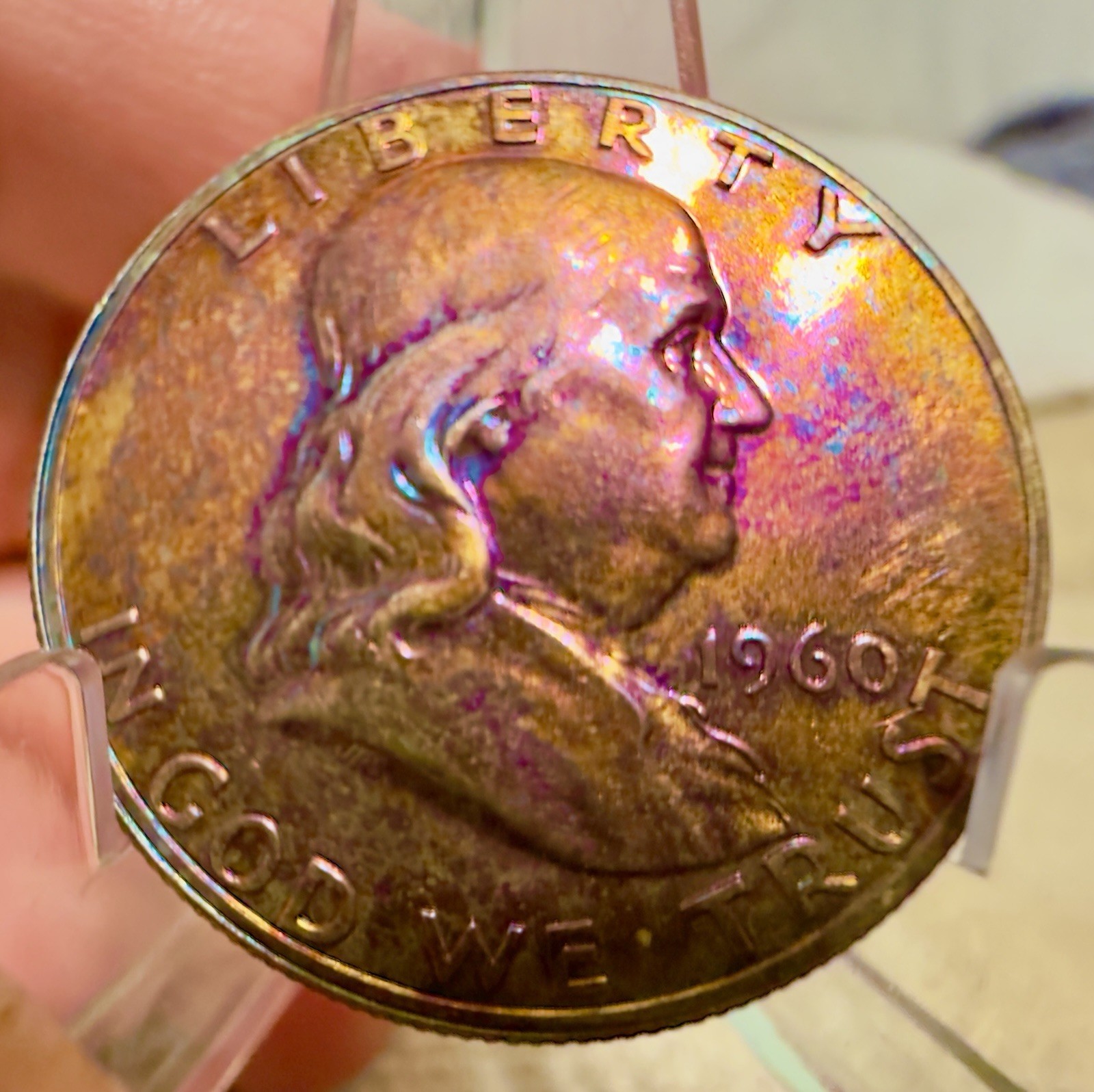 1963 Franklin Half Dollar Pristine Gem Proof Rainbow Toned