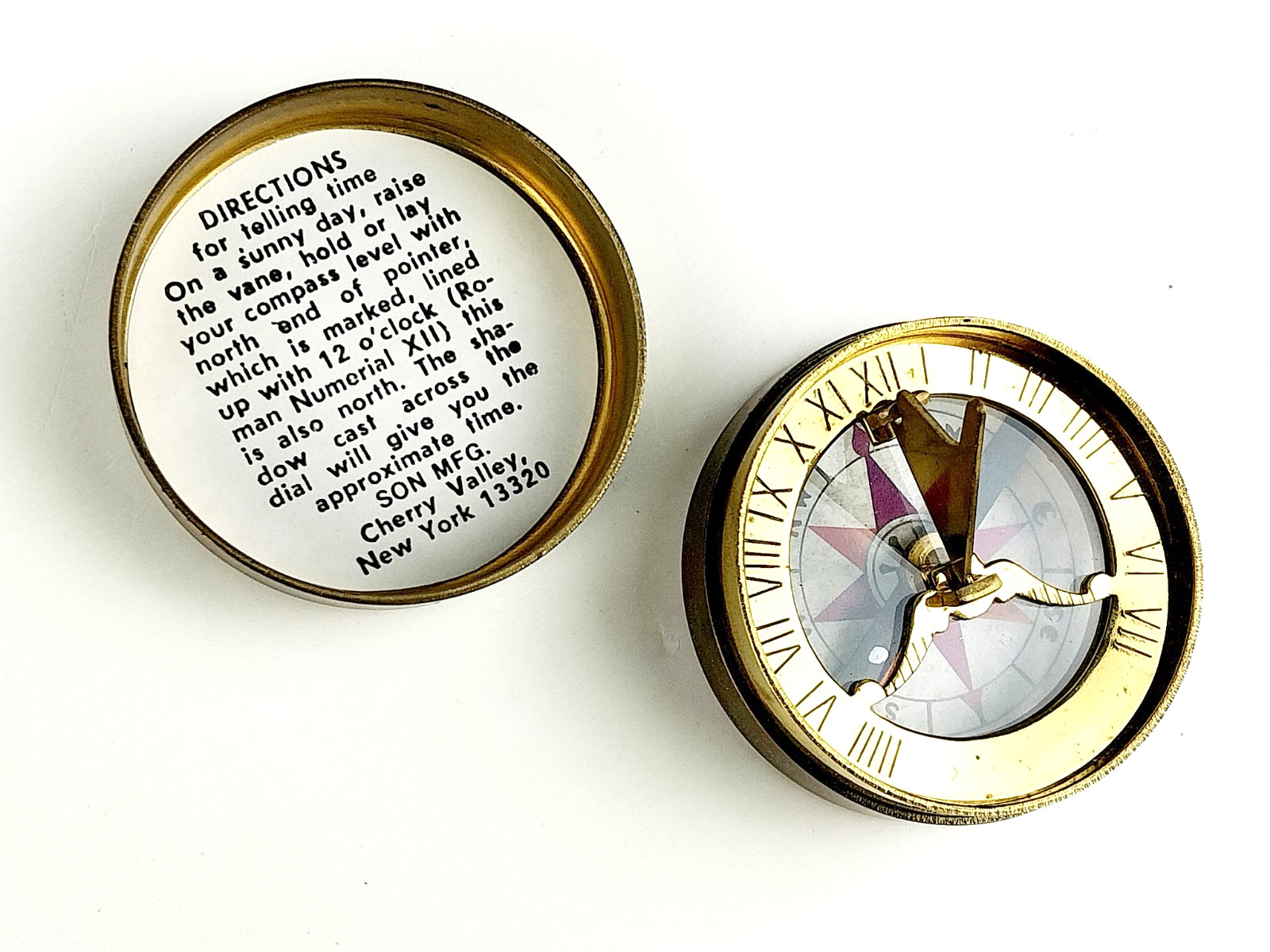 Vintage Son Mfg. Co. New York USA Brass Cased Navigational 'SUN' Pocket Compass