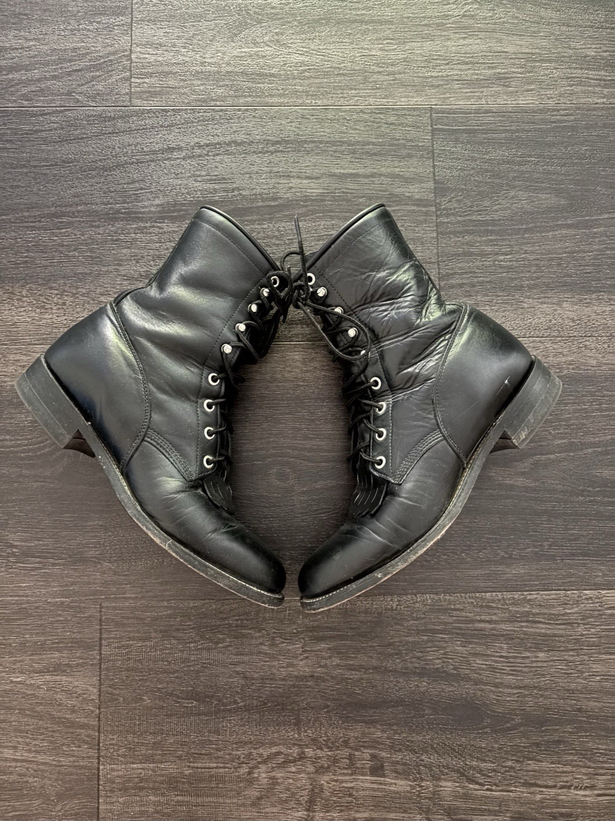 Vintage Justin Kiltie Black Leather Western Roper Boots Men’s 7D USA Made