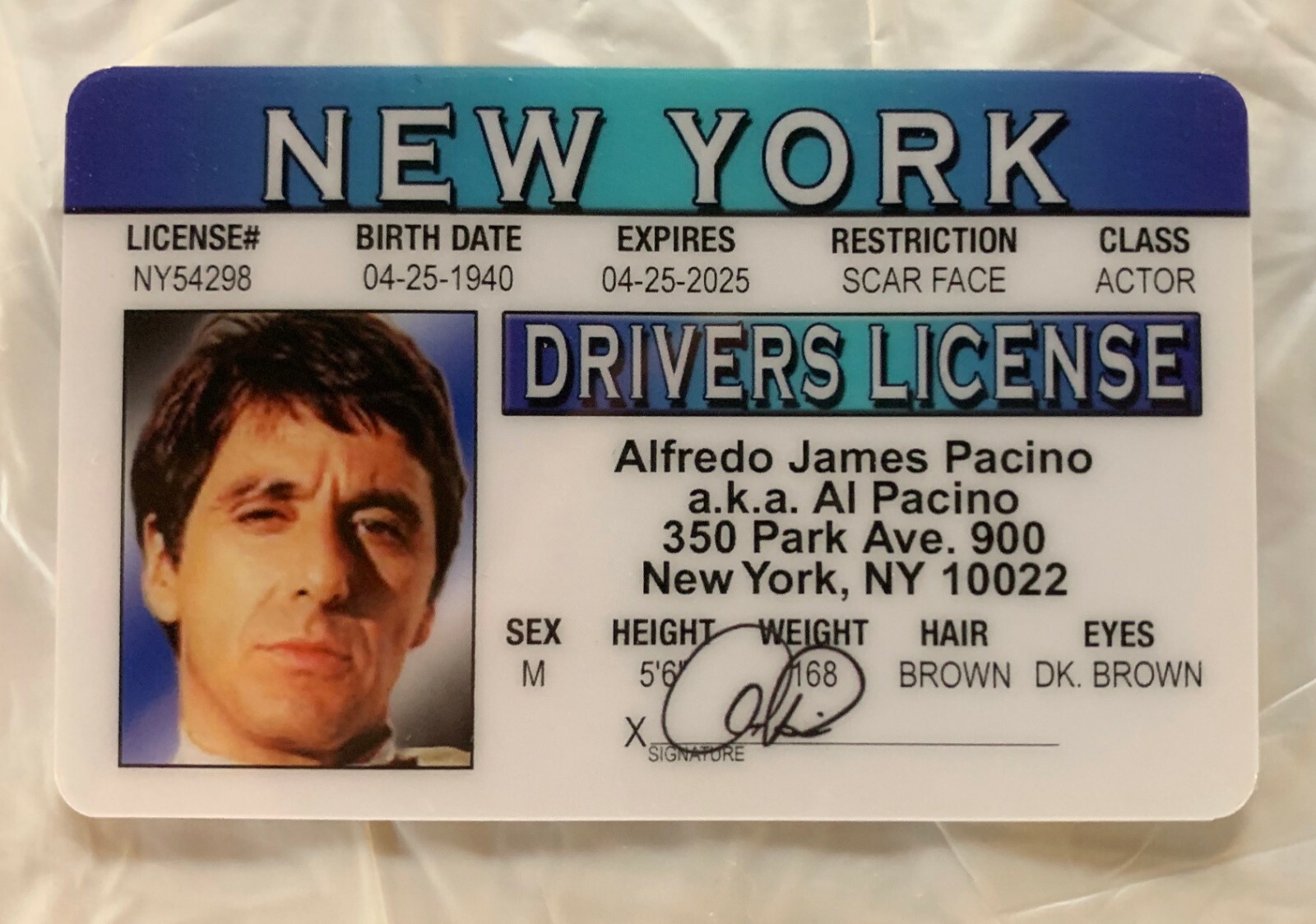 Al Pacino Novelty Collectors Card Scarface Irishman Godfather New York NY