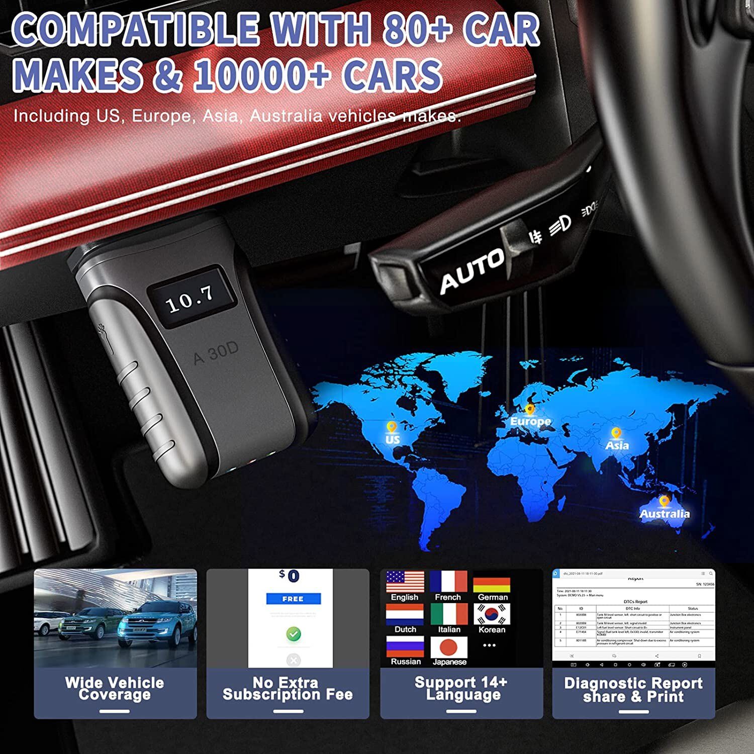 XTOOL A30D OBD2 Scanner All System Bidirectional Diagnostic Scan Tool 14+ Resets