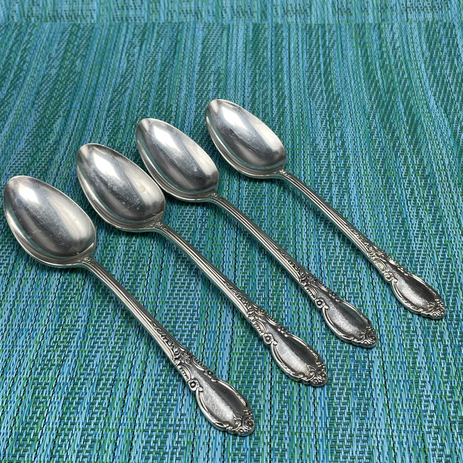 4 TEASPOONS Oneida ENCHANTMENT 1881 Rogers LONDON TOWN Silverplate 1952