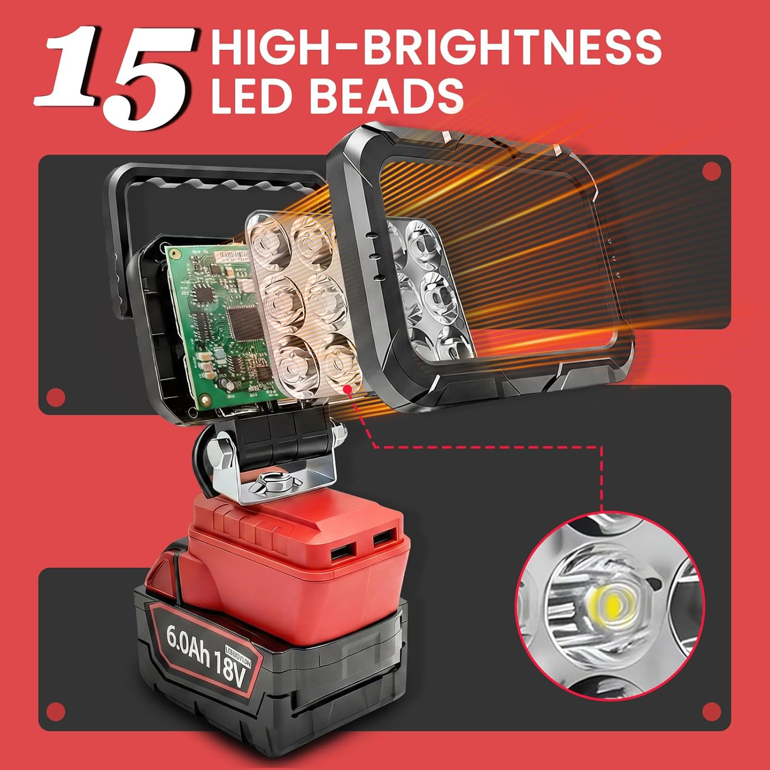 2 Pcs LED Work Light Compatible with Milwaukee 18V Battery, Cordless Flood Light