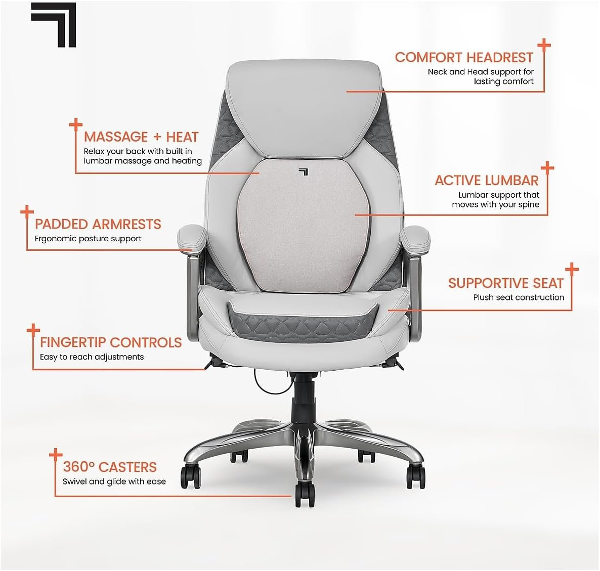 Sharper Image S600 Active Lumbar Ergonomic Bonded Leather Swivel Executive Massa