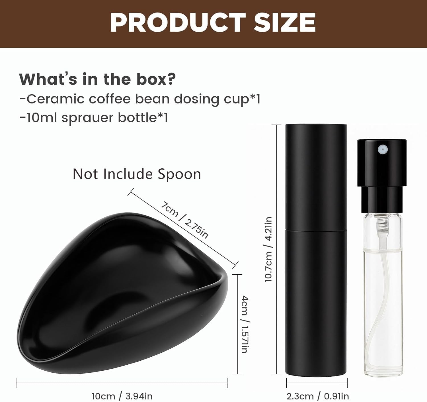 Ceramic Coffee Bean Dosing Cup + Sprayer Gift Set, coffee spray set, Black