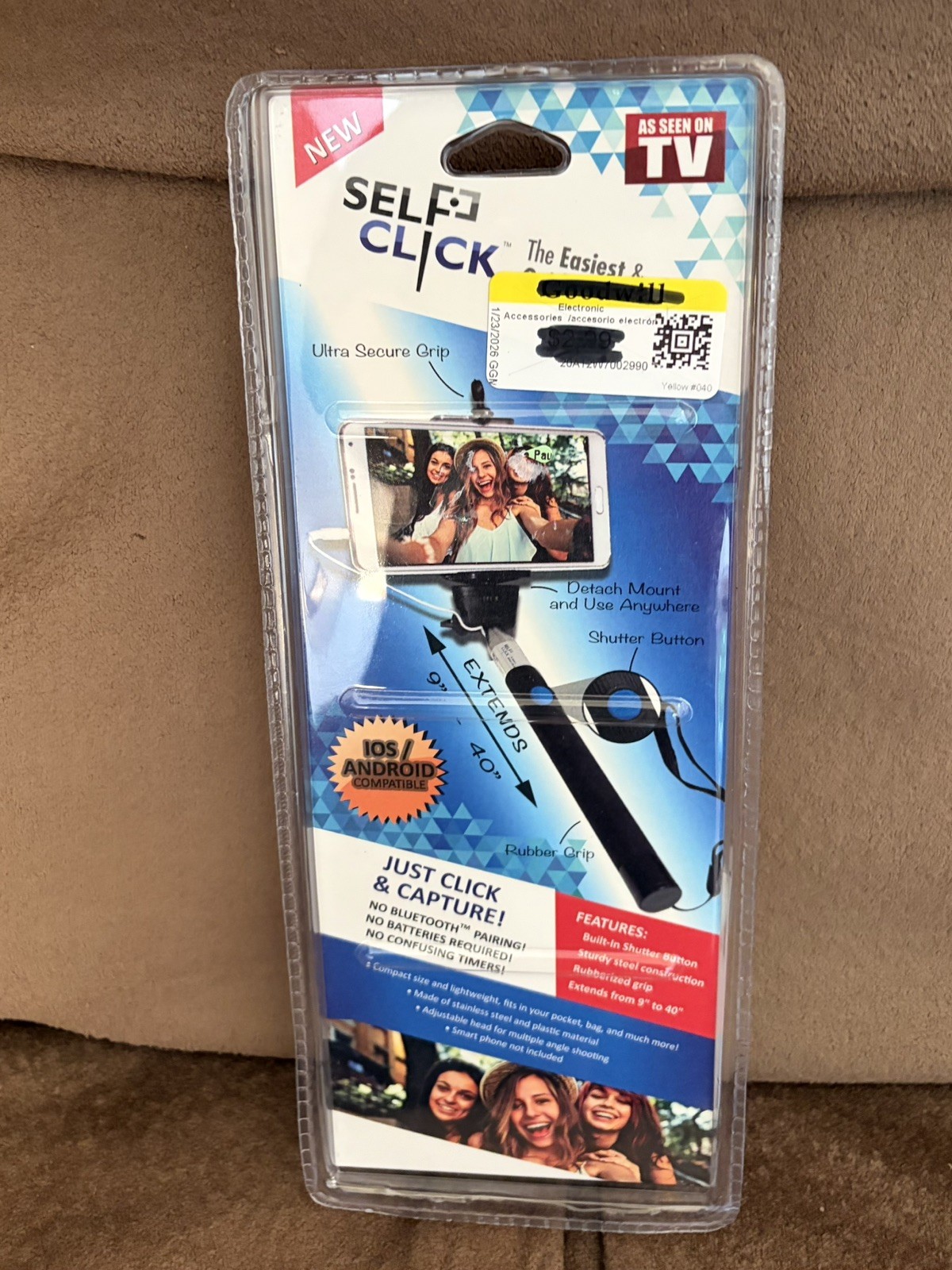 Self Click The easiest & quickest selfie stick 9"-40" IOS/Android compatible