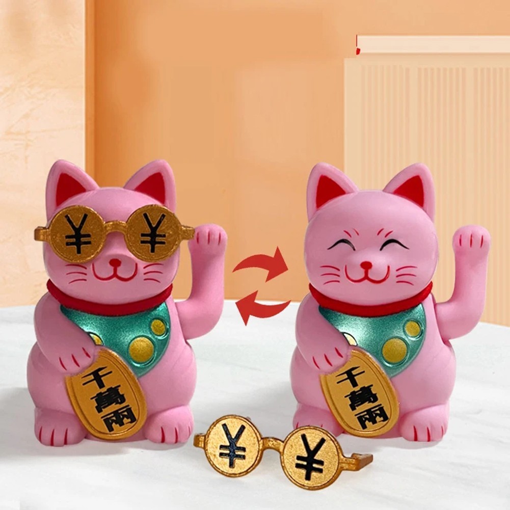 2 inch for Solar Waving Lucky for Cat Figurine Plastic Desktop Car Decor 7 6