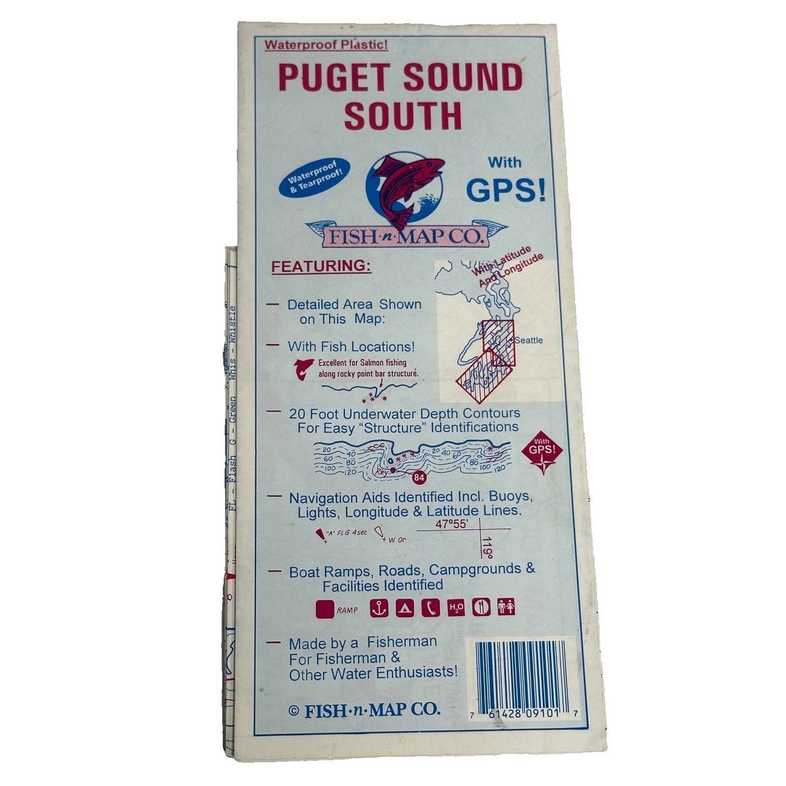 Fish n Map Co Puget Sound South Fishing Boating Map Waterproof Plastic