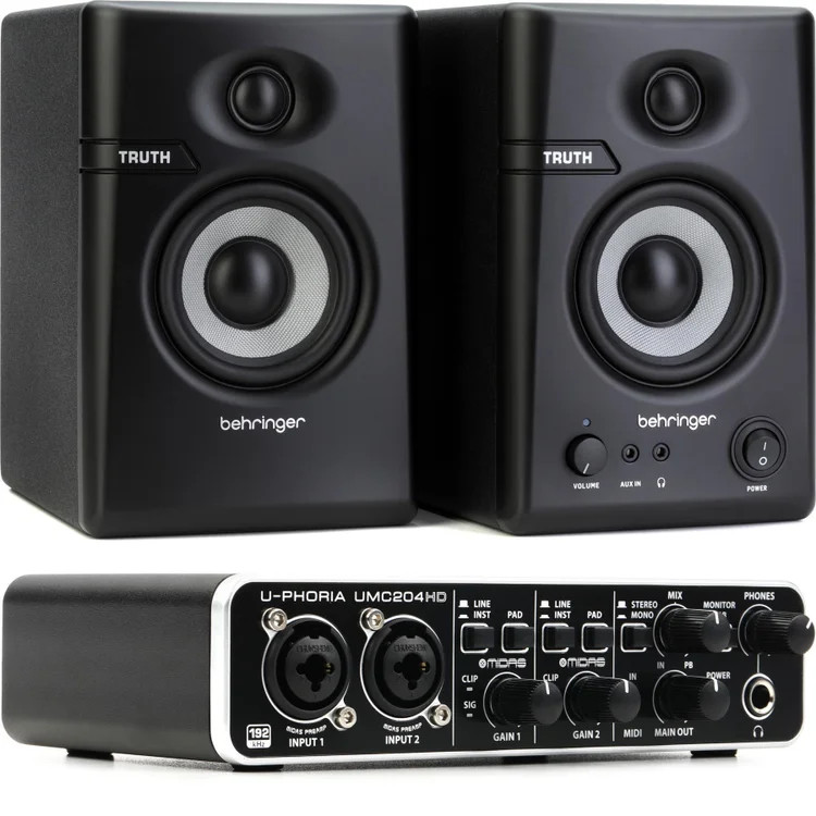 Behringer U-Phoria UMC204HD USB Audio Interface and Speaker Bundle
