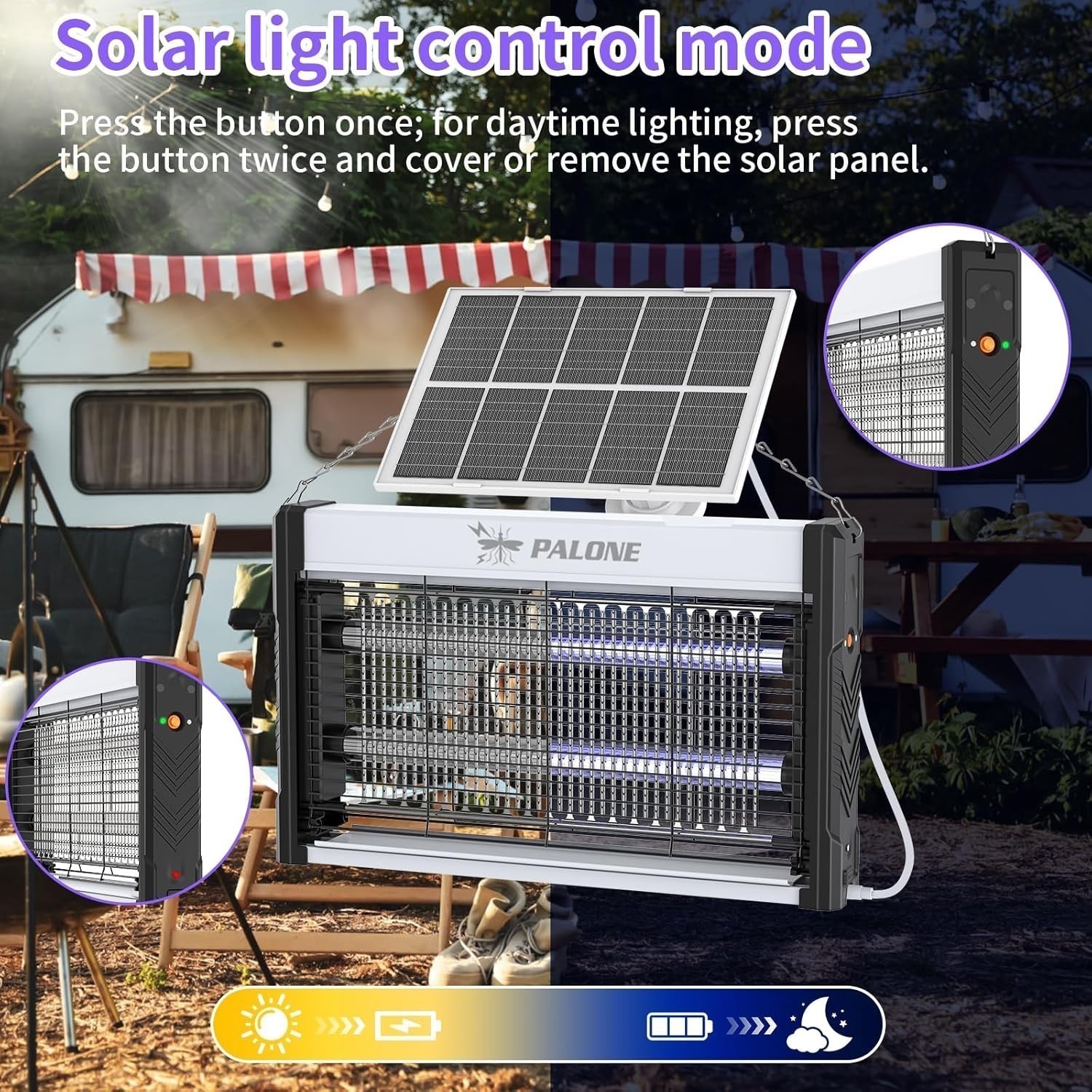 Solar Bug Zapper Outdoor, 4000V Mosquito Zapper with 3M Cable &10W Solar Panel,o