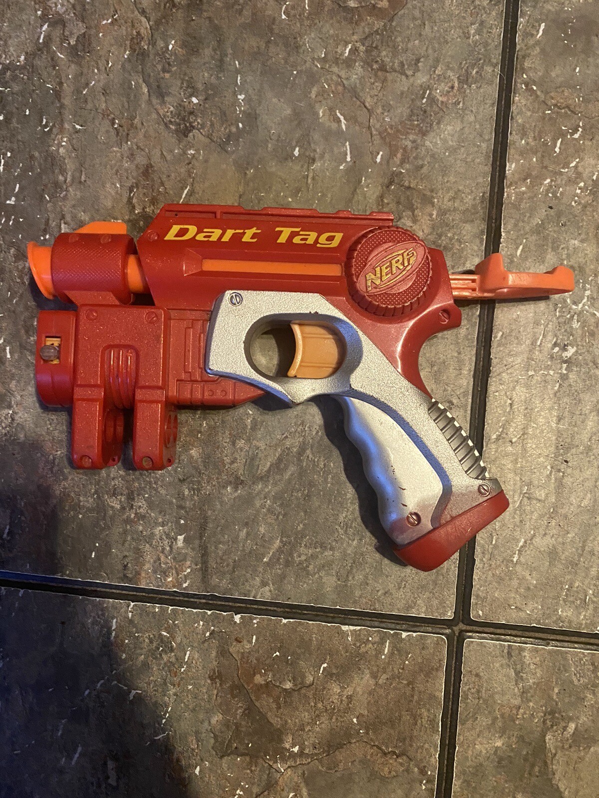 NERF DART TAG GUN, Red and Orange and Silver