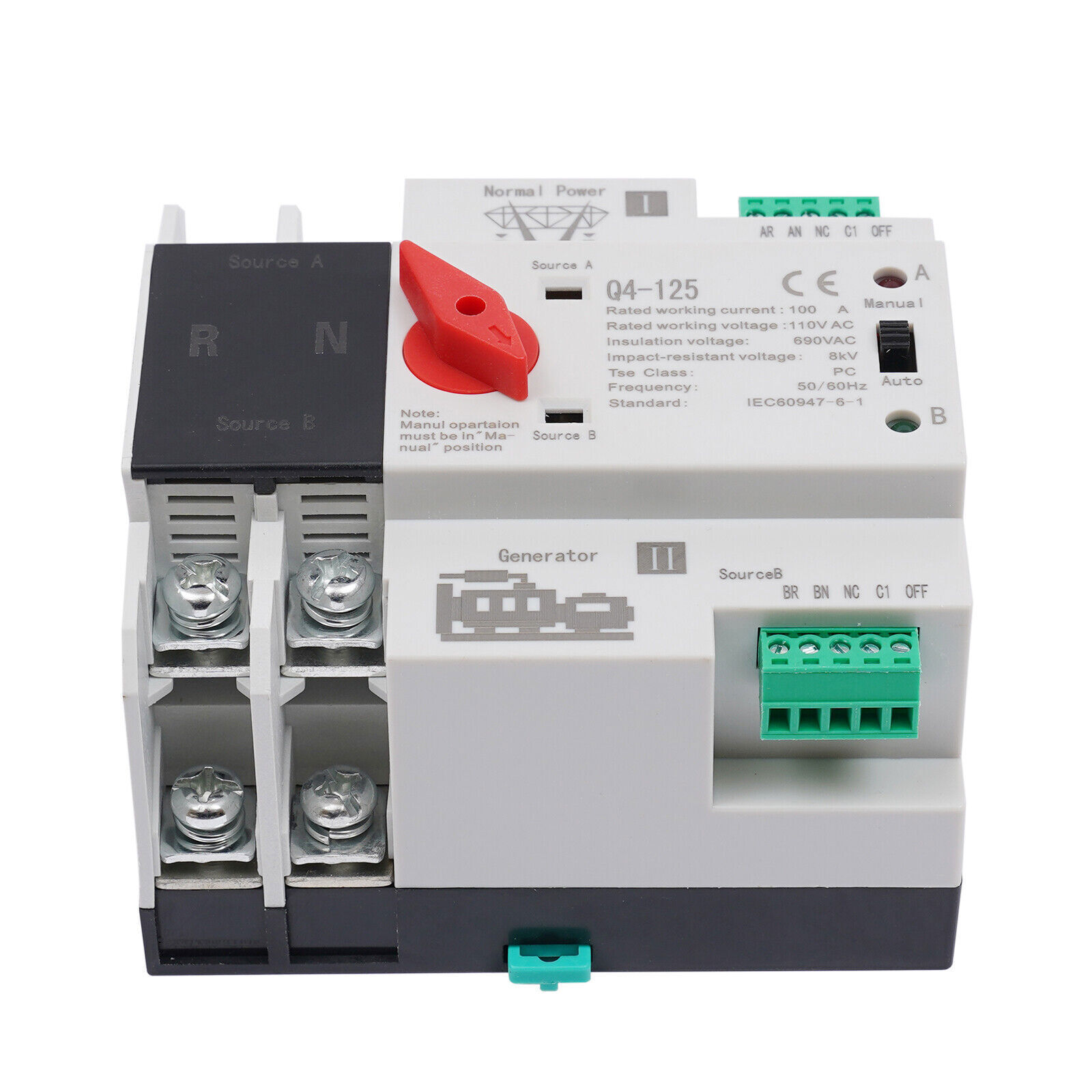 Dual Power Transfer Switch Generator Changeover Switch Automatic 110V 2P