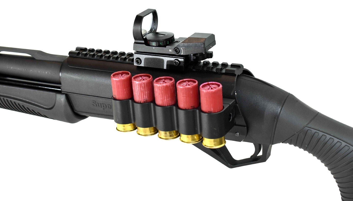 reflex sight shell holder and saddle mount combo for Benelli Nova 12 Gauge Pump.