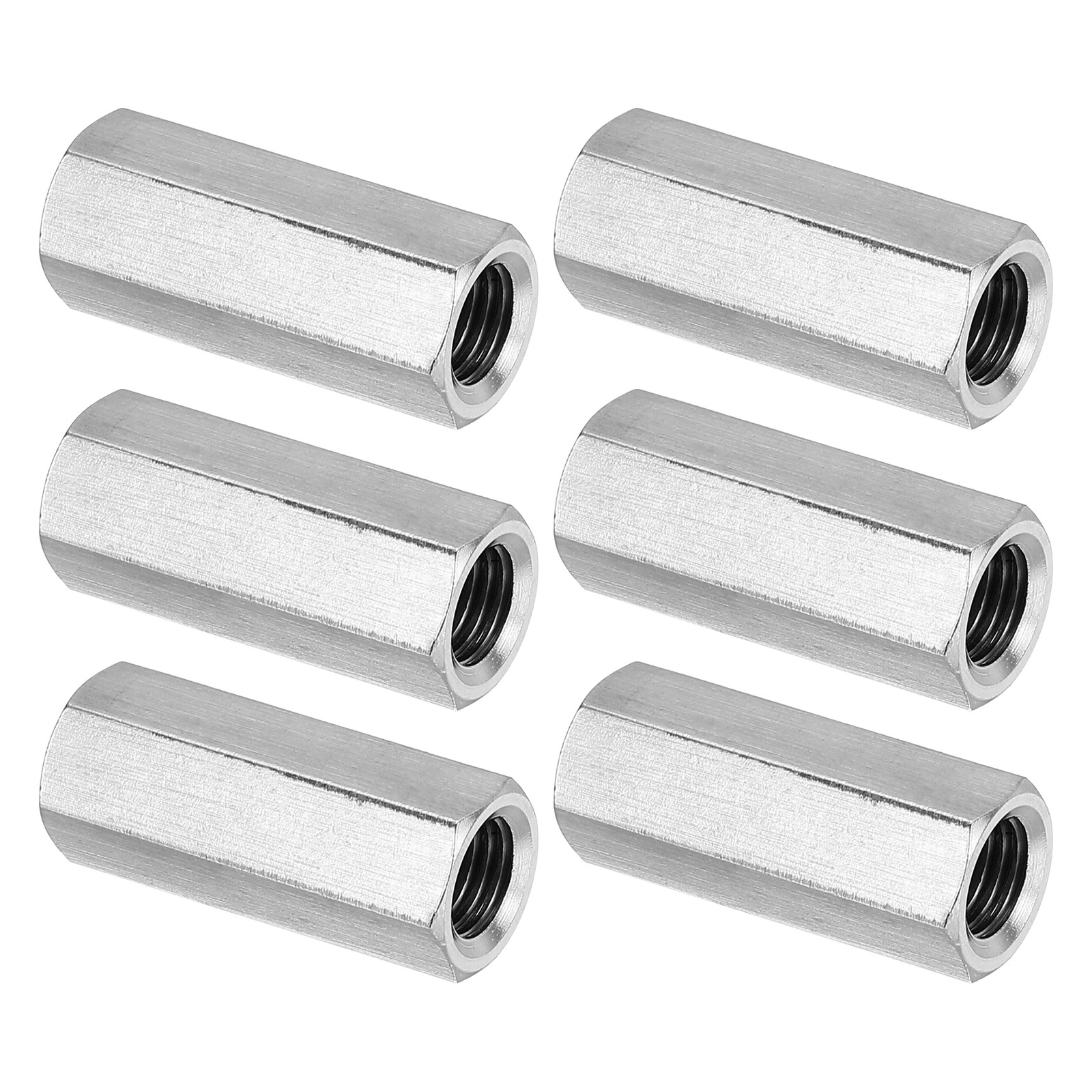 6Set M10 x 1.25-Pitch 35mm Length 304 Stainless Steel Hex Coupling Nut Connector