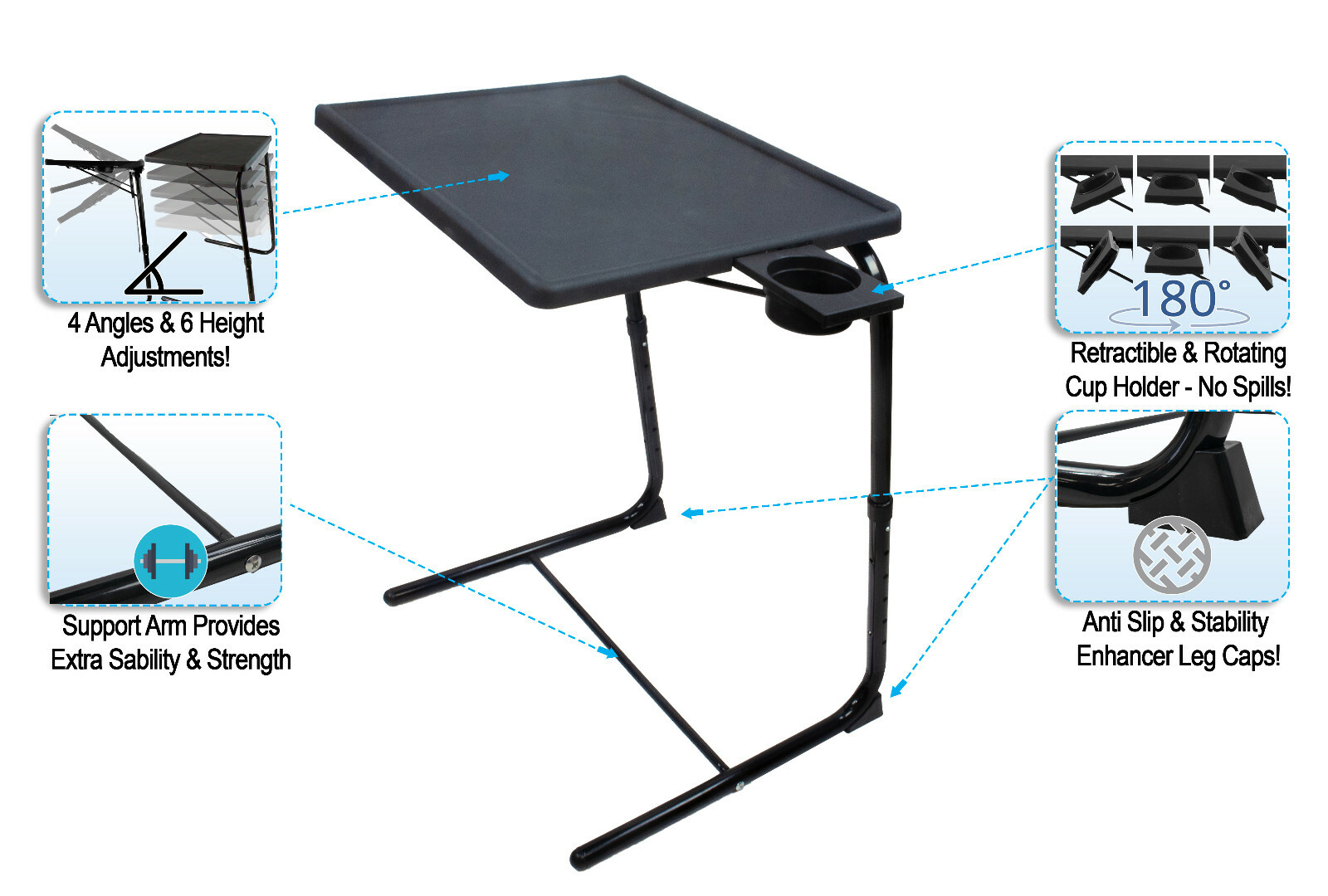 TV Tray Table Portable Foldable & Adjustable Laptop, Eating Plastic Tray Table