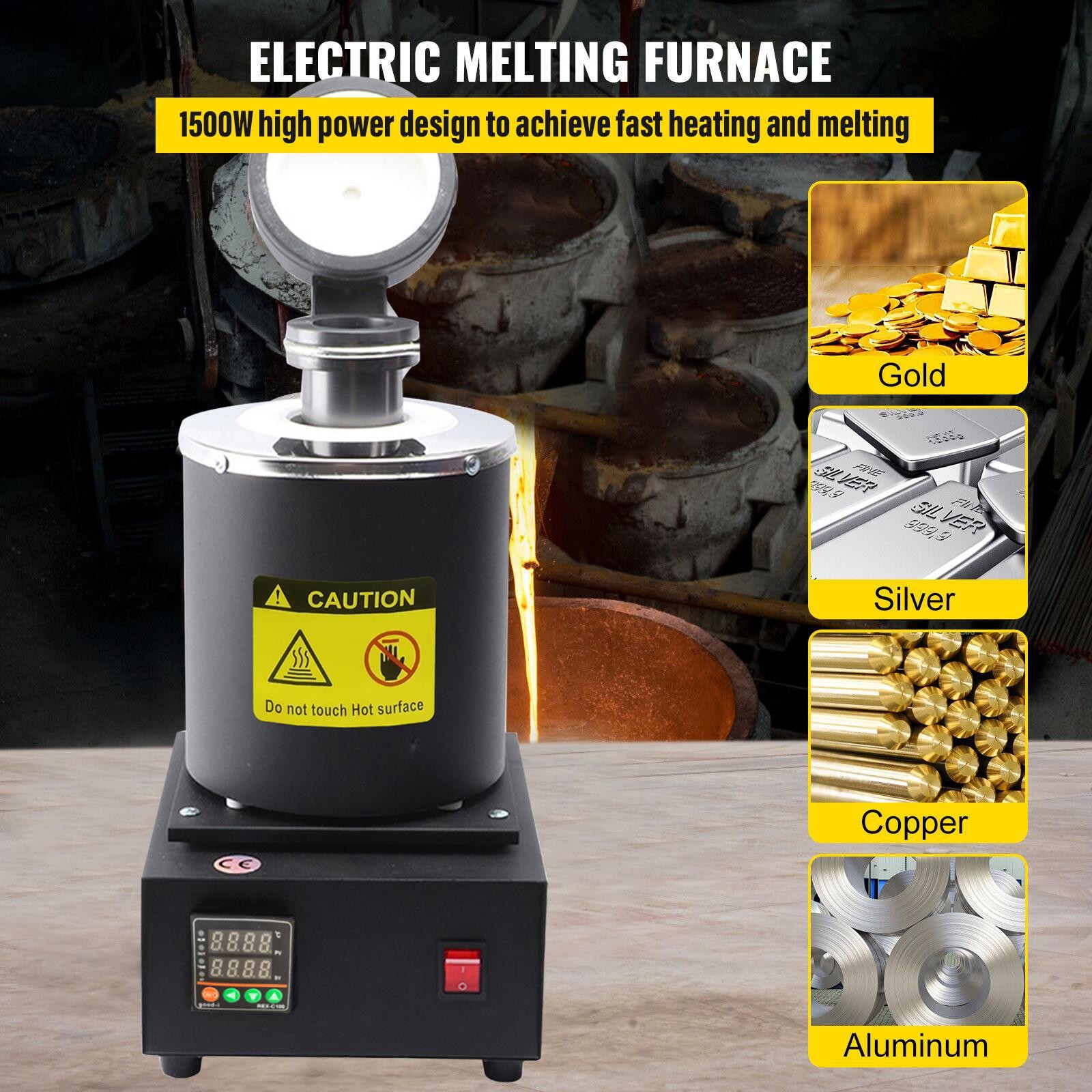 1500W 3KG Digital Black Melting Furnace Kit 2100°F with Graphite Crucible 110V