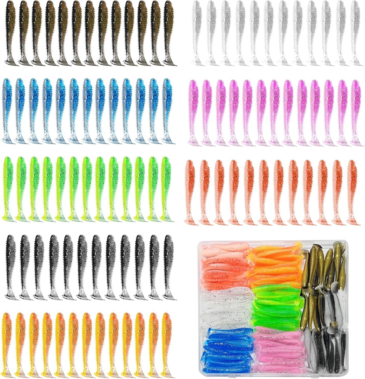 Soft Fishing Lures(96 Pcs), 3" Paddle Tail Swimbaits Soft Plastic Lures, Unique