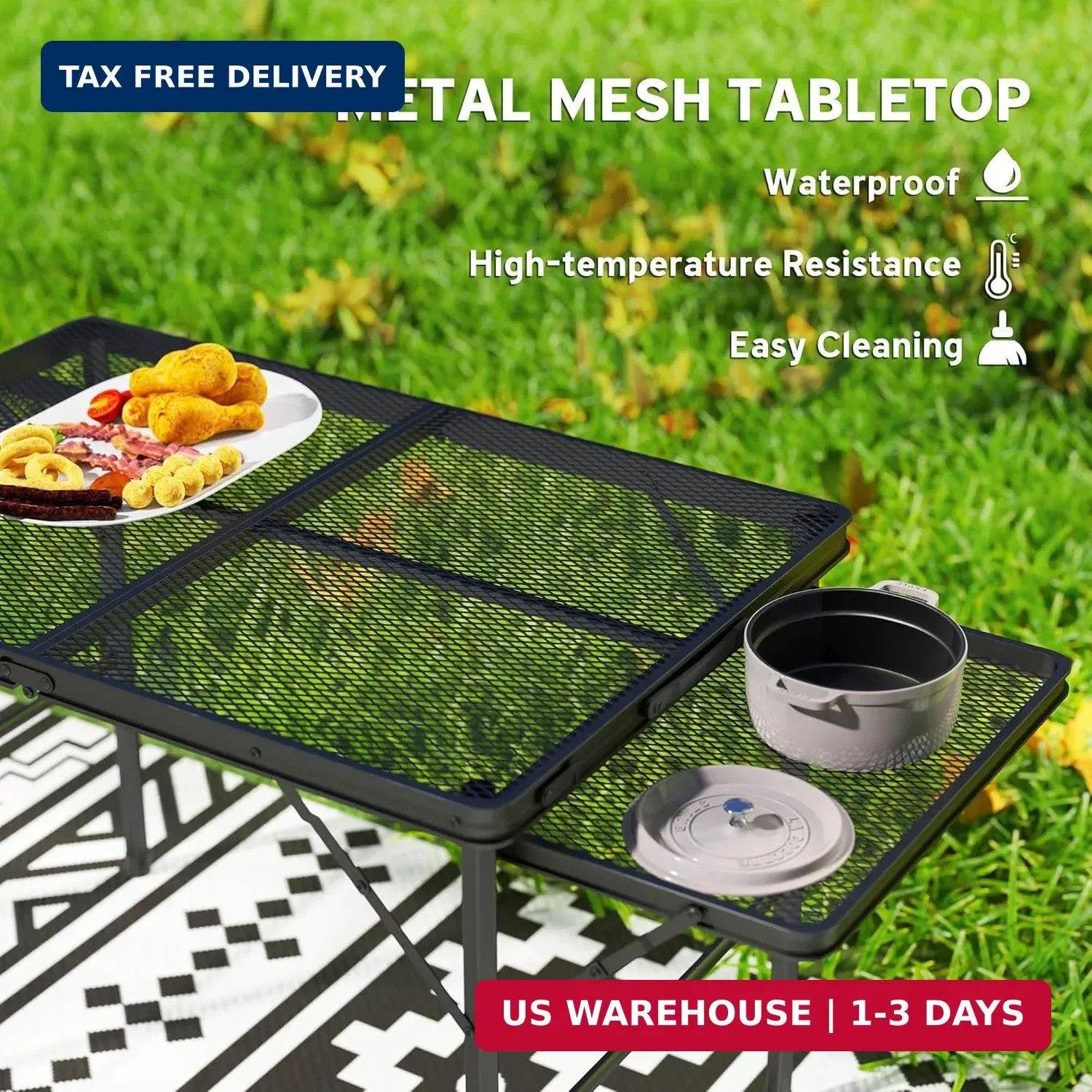 Outsunny Folding Grill Table, 4.5 ft Portable Camping Table with 2 Wing Panels,