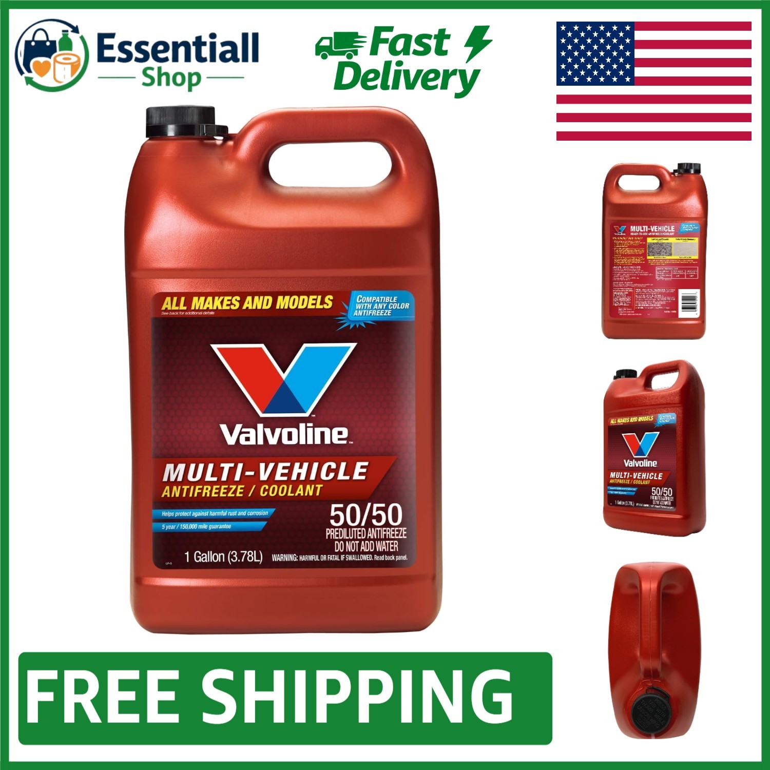 1 Gallon Multi-Vehicle Antifreeze Coolant - Protects Against Extreme Cold & Heat