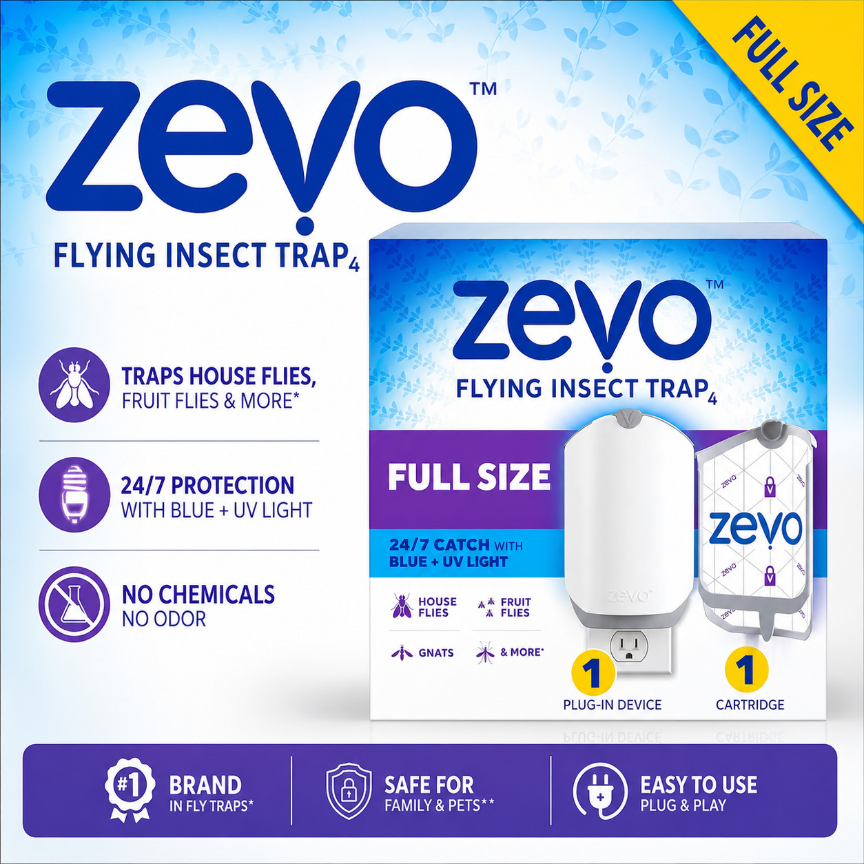 Zevo Insect Trap for Fruit Flies & Gnats, Safe, Spray-Free, 24/7 Catching BEST