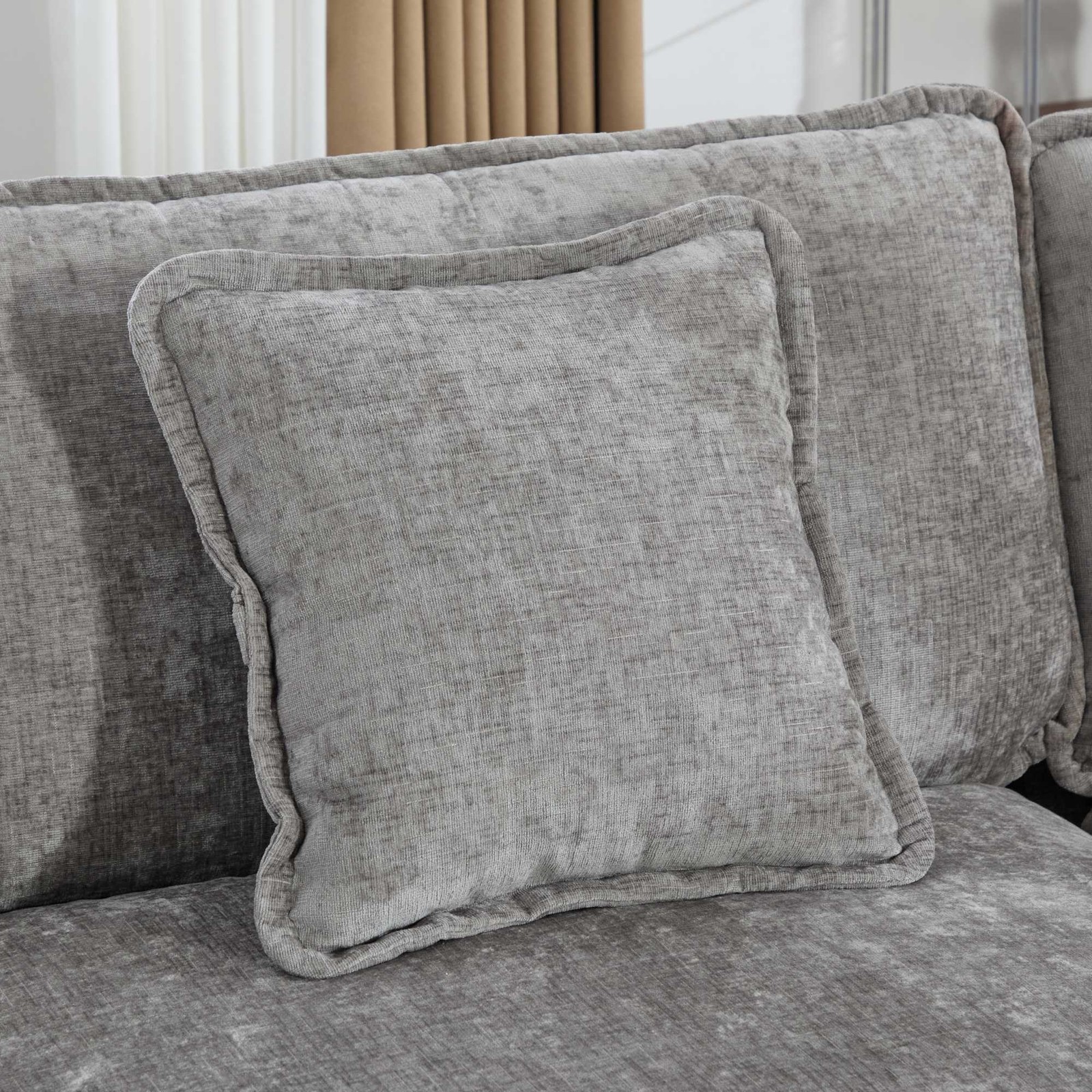 3-Seat Sectional Sofa Cloud Couch, Gray Chenille Fabric Medium-Soft